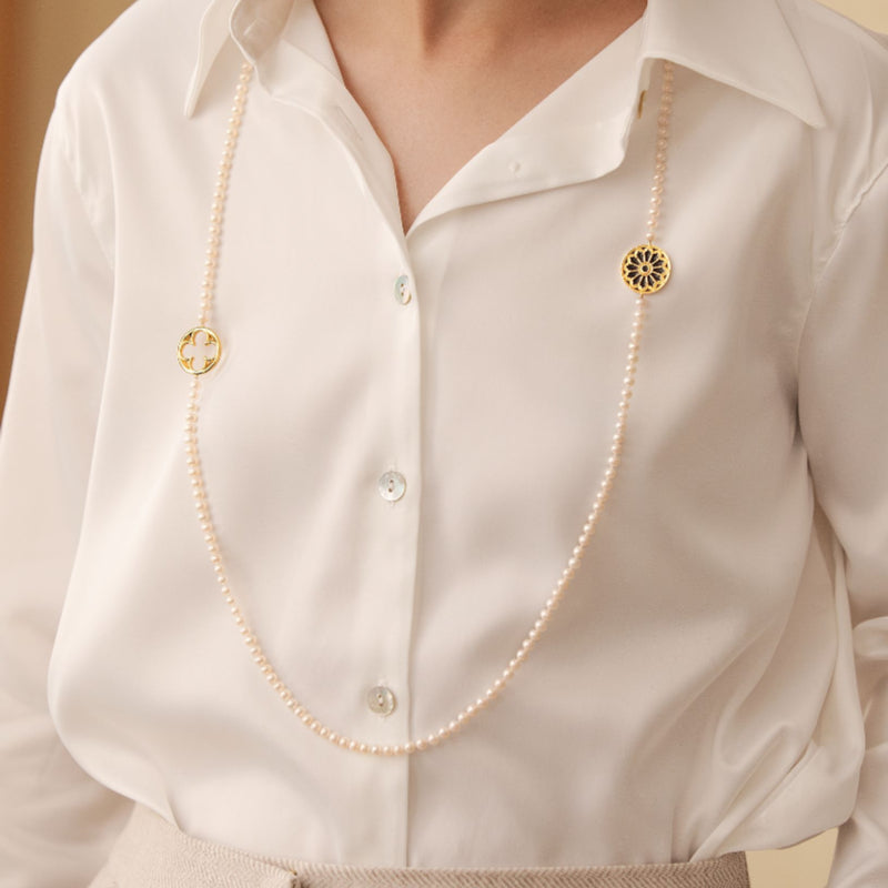 Rosette Pearl Long Necklace（Enamel）